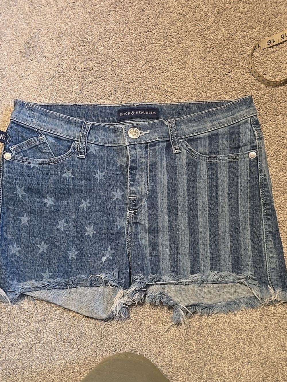 Rock & Republic Blue Denim Star & Stripe Cutoff Shorts Lolitas Size 12